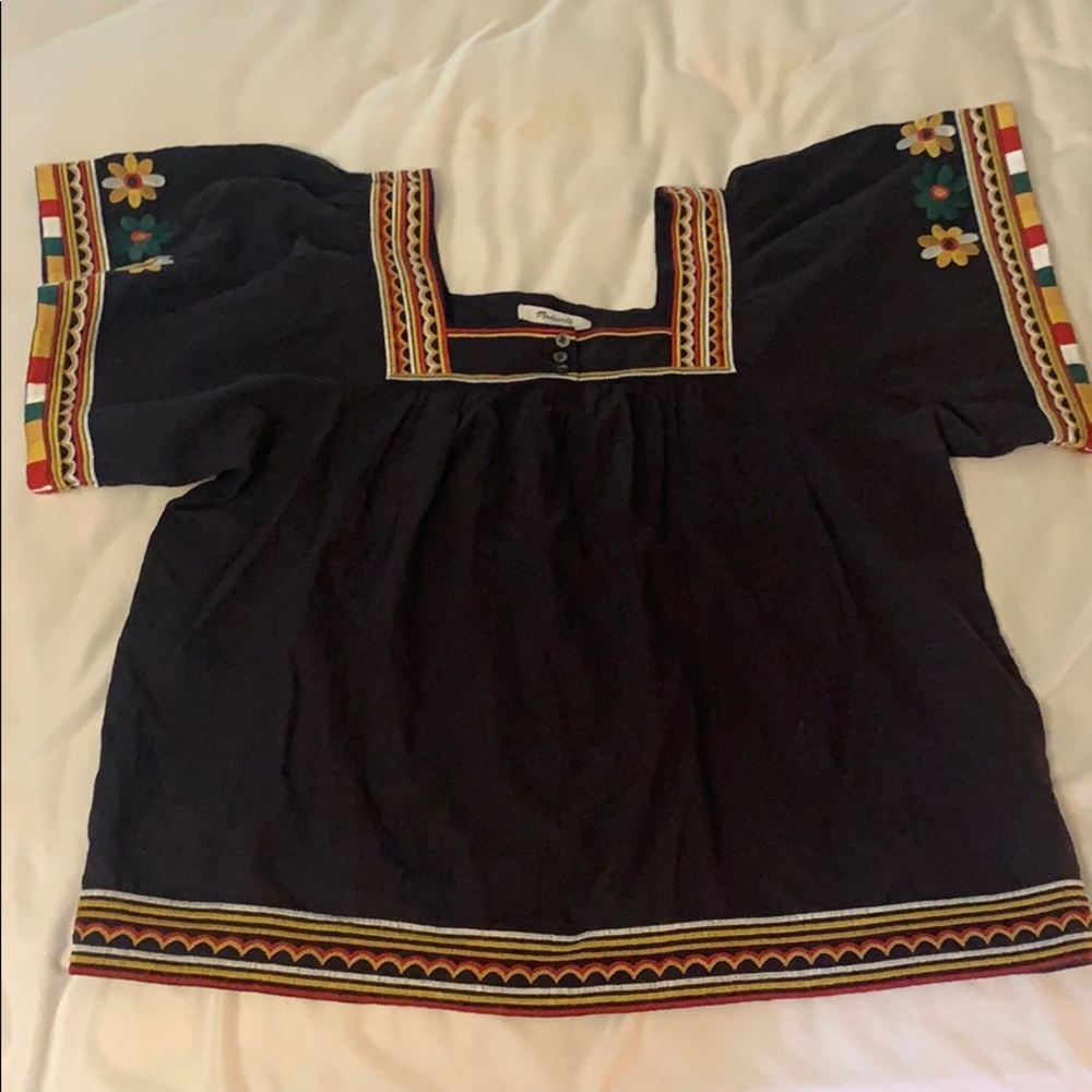 Madewell square neck embroidered Top